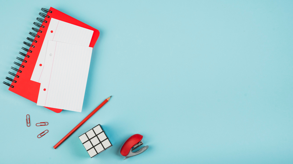 flat lay clean office desk